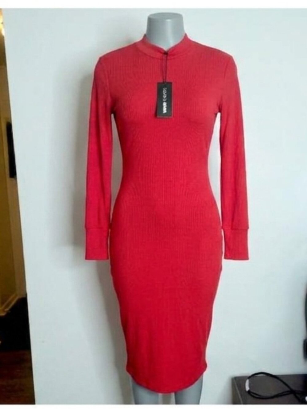 Fashion Nova Red Bodycon Midi Dress Long Sleeve NWT Size 2X Sexy Fall Winter